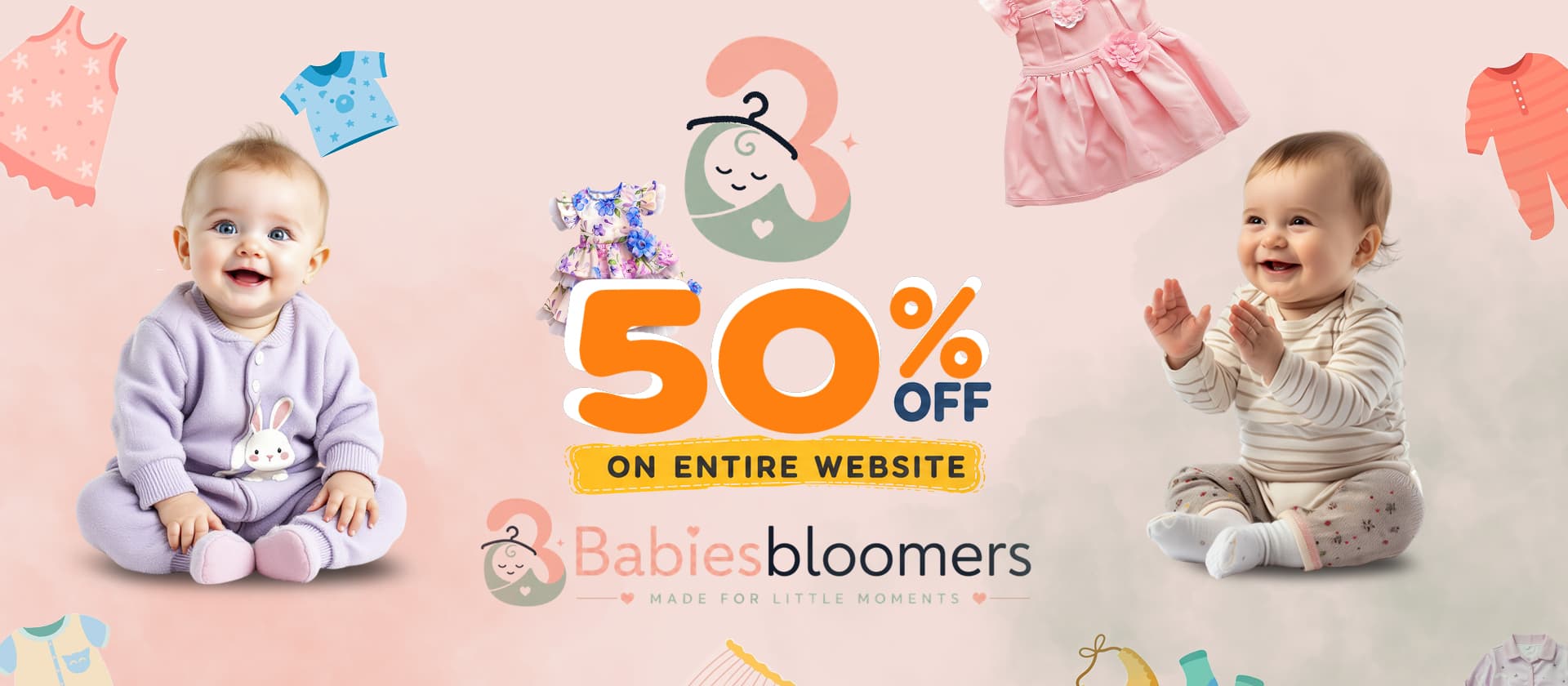 Flat 50% off on the entire website at Babies Bloomers