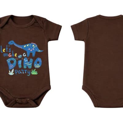 Short-Sleeve Bodysuit: Premium Cotton-Blend “Dino Party” Brown Daily Casual Wear